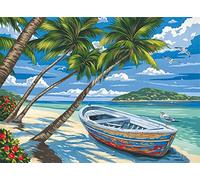 ABEUTY Peinture par numéros Plage Bord de mer Cocotier Bateau Arbre Plante 40x50cm DIY Peinture par numéros Kits (Plage, Encadrement en Bois)