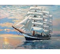 ABEUTY Peinture par numéros pour adultes débutants - Bateau à voile blanc, vagues de mer, coucher de soleil, 40,6 x 50,8 cm