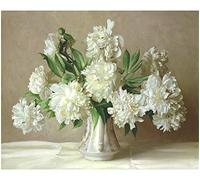 ABEUTY Peinture par numéros pour adultes débutants - Fleur de pivoine blanche - 40,6 x 50,8 cm - Peinture numérotée (cadre en bois)