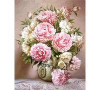 ABEUTY Peinture par numéros pour adultes débutants - Pivoine blanche rose belle fleur 40,6 x 50,8 cm (sans cadre)
