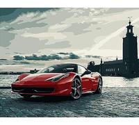 ABEUTY Peinture par numéros pour adultes débutants - Voiture de sport Ferrari - 40,6 x 50,8 cm - Jouet anti-stress (cadre en bois)