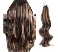 ABH AMAZINGBEAUTY HAIR Extension Micro Loop Cheveux Réels 60 cm 50 g 50 Fils Micro Anneaux Marron Chocolat Blond Caramel Extensions Lisses Micro Boucle #P4/27