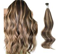 ABH AMAZINGBEAUTY HAIR Extensions Cheveux Vrais Liaison Cheveux Vrais 50 cm Cheveux Humains Brun Blond Caramel Surligné 50 g 50 s Marron #P4/27