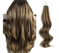 ABH AMAZINGBEAUTY HAIR Micro Ring Extensions capillaires en cheveux humains avec micro-anneaux - 50 cm - 50 g - 50 g - 50 g - Marron chocolat avec reflets blond caramel - Lisses #P4/27
