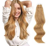 ABH AmazingBeauty Lot de 20 extensions de cheveux humains à bande adhésive invisible sans couture - Couleur fraise miel blond caramel - 50 g - 50 g