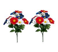 Abibiocy 2pcs 4 Juillet Fleurs artificielles, 12 Pouces Rouges Blancs et Bleus Fleurs artificielles pour la Table Centrale de Table de cimetière Independence Day Home Decor