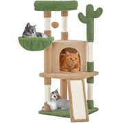 Abician Arbre à Chat, Design Cactus Tour pour Chatons avec Poteaux en Sisal Plateformes Niche Panier Perchoir Griffoirs Boule 106,5 cm Marron/Vert