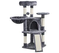 Abician Arbre à Chat Hauteur 107cm Griffoir, Tour de Jeux en Sisal pour Chatons, 3 Plateformes/Panier/Cachette, Multiniveau, Design, Gris Foncé