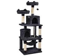 Abician Arbre à Chat Multiniveau Tour d'escalade Griffoir pour Chat avec 2 Perchoirs et 2 Niches Poteaux en Sisal Lit hamac Boule pour Chats de Taille Moyenne 158 cm de Haut Noir