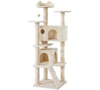 Abician Arbre à Chat Tour de Chats, 178 cm, avec 2 Cachettes/3 Plateformes/2 Boules/Poteaux à Griffer/Perchoirs, Corde en Sisal, Multiniveau, Intérieur, pour 3-4 Chats, Beige