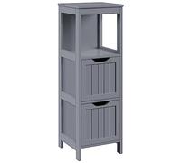 Abician Armoire Colonne Salle de Bain, Meuble de Rangement sur Pied en Bois avec Compartiment Ouvert, 2 Tiroirs, Minimaliste, 30x30x89 cm, pour Cuisine Entrée Salon Chambre, Gris Foncé