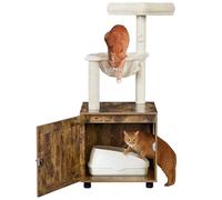 Abician Cache-litière Maison de Toilette pour Chat 125cm avec Niche Panier Griffoirs Brun Rustique