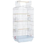 Abician Cage à Oiseaux Décorative avec Toit Ouvrable, Cage à Perruches en Métal avec Balançoire, Plateau Coulissant, Multiples Portes, Perchoirs, Cage pour Les Petits Oiseaux Blanc