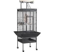 Abician Cage à Oiseaux sur Pied Voliere Oiseaux Interieur Cage pour Perruches à roulettes Grand Cage Oiseaux en Métal 66,5 x 65,6 x 156,5 cm Noir