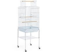 Abician Cage à Perruches avec Support Roulant, Cage à Oiseaux sur roulettes avec Étagère de Rangement, Cage en Métal avec Toit Ouvrable pour Les Petits Oiseaux 136cm Blanc