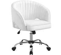 Abician Chaise de Bureau Hauteur d'Assise Réglable avec Dossier Capitonné Arrondi Pivotant à roulettes en Similicuir pour Chambre Bibliothèque Salon Blanche