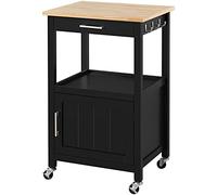 Abician Chariot de Cuisine en Bois Desserte Roulante à 1 Tiroir et 1 Armoire Meuble de Rangement Cuisine avec 3 Crochets Verrouillage Magnétique 55 × 45 × 89 cm