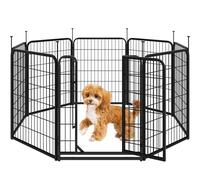 Abician Enclos Chiens Chiot Lapin Canard Rongeur 8 Panneaux 65x80 cm Cage pour Chien Clôture Chenil en Métal Exterieur avec piquets à Sommet Ovale et Plat