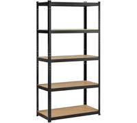 Abician Étagère de Rangement à 5 Niveaux Étagère Garage en Métal et Bois MDF Réglable en Hauteur et Démontable Rayonnage Garage Grenier Salon Cuisine 180 x 90 x 45 cm Noir