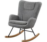 Abician Fauteuil à Bascule en Tissu Bouclé Chaise a Bascule pour Salon, Balcon, Chambre 95.5x82.5x70 cm Gris Foncé