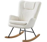 Abician Fauteuil à Bascule en Tissu Bouclé Chaise a Bascule pour Salon, Balcon, Chambre 95.5x82.5x70 cm Blanc