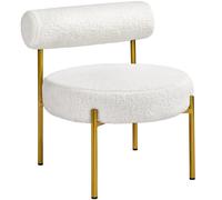 Abician Fauteuil de Relaxation en Tissu Bouclette Fauteuil de Salon Design Géométrique et Élégant avec Cadre en Métal Doré Chaise d'appoint pour Chambre à Coucher Blanc