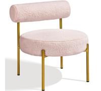 Abician Fauteuil de Relaxation en Tissu Bouclette Fauteuil de Salon Design Géométrique et Élégant avec Cadre en Métal Doré Chaise d'appoint pour Chambre à Coucher Rose