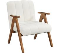 Abician Fauteuil de Salon en Tissu Bouclette Chaise Rembourrée Moderne du Milieu du Siècle Fauteuil d'appoint avec Pieds en Bois Massif Design V pour Coins Lecture Bureau Chambre Blanc