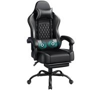 Abician Fauteuil Gaming Pivotant Ergonomique, Chaise d'ordinateur Inclinable avec Coussin Lombaire, Massant Têtière Amovible Repose-Pieds Coulissant, Assise Réglable en Hauteur, Noir intégral