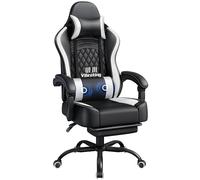 Abician Fauteuil Gaming Pivotant Ergonomique, Chaise d'ordinateur Inclinable avec Coussin Lombaire, Massant Têtière Amovible Repose-Pieds Coulissant, Assise Réglable en Hauteur, Noir/Blanc