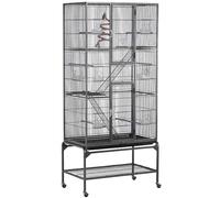 Abician Grande Cage à Oiseaux à 3 Niveaux avec 2 échelles en métal Volière Extérieur avec Pied sur Roulette 81 x 46,5 x 175,5 cm Noir