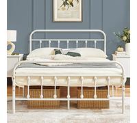 Abician Lit Double en Métal Assemblage Simple pour Petits Espaces Adultes 140x200cm Blanc