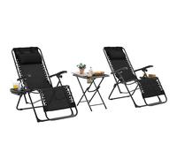 Abician Lot de 2 Chaise Longue Pliable et inclinable, avec Table Pliable Support de Gobelet, Fauteuil Relax Jardin de gravité zéro transat Bain de Soleil, avec Rembourrage de Tête Noir
