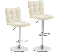 Abician Lot de 2 Chaises de Bar Modernes Tabourets de Bar en Similicuir Réglables en Hauteur Design Capitonné Tabouret Haut avec Repose-Pied pour Bistrot Cuisine Restaurant Beige