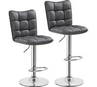 Abician Lot de 2 Chaises de Bar Modernes Tabourets de Bar en Similicuir Réglables en Hauteur Design Capitonné Tabouret Haut avec Repose-Pied pour Bistrot Cuisine Restaurant Gris