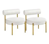 Abician Lot de 2 Fauteuils de Relaxation en Tissu Bouclette Fauteuil de Salon Design Géométrique et Élégant avec Cadre en Métal Doré Fauteuil d'appoint pour Chambre à Coucher Blanc