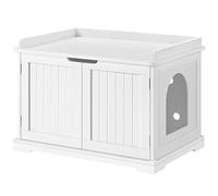 Abician Maison de Toilette pour Chat Meuble Cache Litière en Bois MDF Armoire de Rangement Minimaliste à Doubles Portes avec Accès Latéral Trous d’aérations 75,5× 51× 52,5 cm Blanc