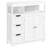 Abician Meuble Armoire Salle de Bain sur Pied, Commode de Rangement, 3 Tiroirs, 2 Compartiments Ouverts, Étagère Réglable, Grand Placard, MDF, 80,5×30×86,5cm, pour Entrée Salon Cuisine, Blanc