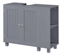 Abician Meuble sous Lavabo, Meuble de Salle de Bain, avec 2 Portes, Étagère Réglable, 2 Cases Derrière la Porte, pour Lavabos sur Colonne, avec Pieds, 75x30x62 cm, Gris foncé