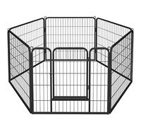 Abician Parc pour Chien 6 Panneaux Enclos pour Chiens Chiots Lapins Cage Chien Clôture en Métal Chenil pour Chien en Métal 80x80cm Noir