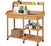 Abician Table de Rempotage en Bois Table de Jardinage avec Évier Amovible Tiroir Crochets Étagères de Rangement Support pour Petits Pots Banc de Rempotage pour Jardinier Bois