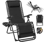 Abician Transat en Textilène avec Plateau Amovible Chaise Longue Pliante de Zéro Gravité Inclinable Fauteuil Relax pour Bain de Soleil Piscine Jardin Terrasse Charge 114kg Noir