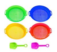 Abiemuce 4PCS Tamis à Sable de Plage, Tamis à Sable pour Enfants avec 2 Pelles, Petit Tamis à Sable pour Enfants, Tamis à Sable Fin Coloré pour Jardin, Parc, Plage, pour Plages pour Garçons et Filles