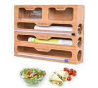 Abiemuce Distributeur de Film avec Cutter, 5 en 1 Coupe-Film, Distributeur de Film en Aluminium et Stockage des Aliments, Distributeur de Film en Bambou, Distributeur de Film Alimentaire - 5 Fentes