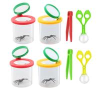Abiemuce Lot de 8 Boite a Insecte pour Enfant, Boite Loupe Insecte, Boite a Insecte avec 2 Pinces à épiler et 2 Pinces à Ciseaux Attrape-Insectes, pour Enfants Outil d'Exploration de Nature Sciencec