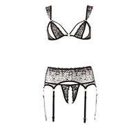 Abierta Fina Dessous Broderie Taille XL Noir