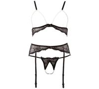 Abierta Fina Dessous Jarretelles avec Perles Taille XL Noir