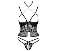 Abierta Fina - string ouvert et corset - dentelle noire