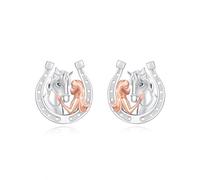 ABIGY Boucles d'oreilles en forme de fer à cheval pour femme en argent sterling 925 - Cadeau pour les amateurs de chevaux et les femmes, 12,5 mm x 11 mm, Argent sterling