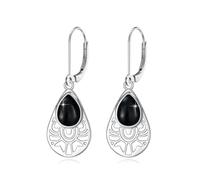 ABIGY Boucles d'oreilles obsidienne en argent sterling 925 et obsidienne noire pour femme, Argent sterling
